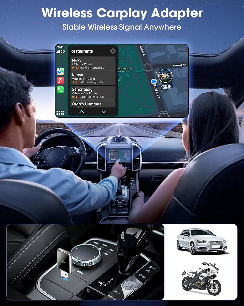 Wireless CarPlay Adapter for iPhone – Effortlessly Convert Wired CarPlay to Wireless, Wireless CarPlay Dongle Adapter with USB-C Cable for Car Audio Installation, Auto Reconnect, Plug-and-Play