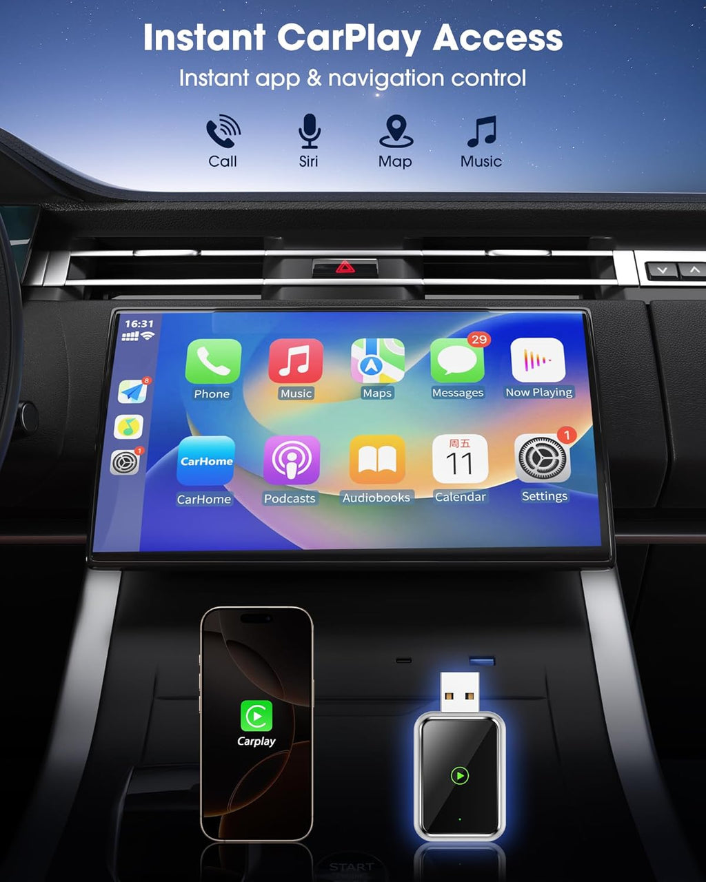 Wireless CarPlay Adapter for iPhone – Effortlessly Convert Wired CarPlay to Wireless, Wireless CarPlay Dongle Adapter with USB-C Cable for Car Audio Installation, Auto Reconnect, Plug-and-Play