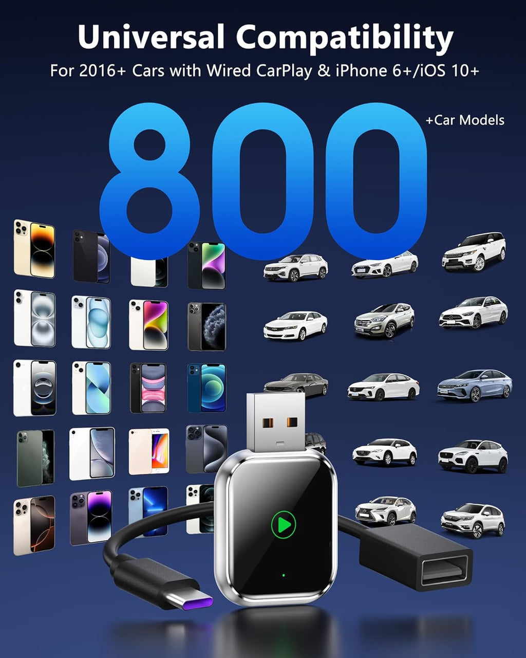 CarPlay Wireless for iPhone - Car Play Wireless Dongle for Factory Wired CarPlay to Wireless 5GHz WiFi Car Connection for Cars After 2016 (Only for iPhone)